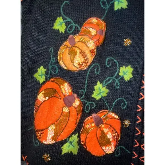 Ugly Halloween Sweater Xmas Pumpkin Sweatshirt Crewneck Size XL - Picture 2 of 5